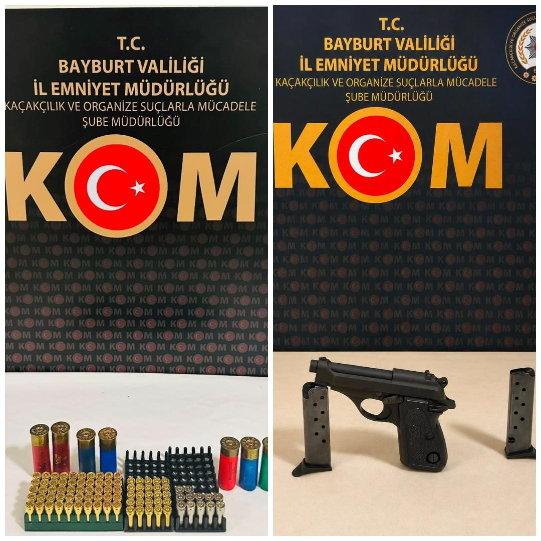 Bayburt’ta 3 şüphelinin yakalandığı operasyonlarda tabanca ve 94 fişek ele geçirildi
