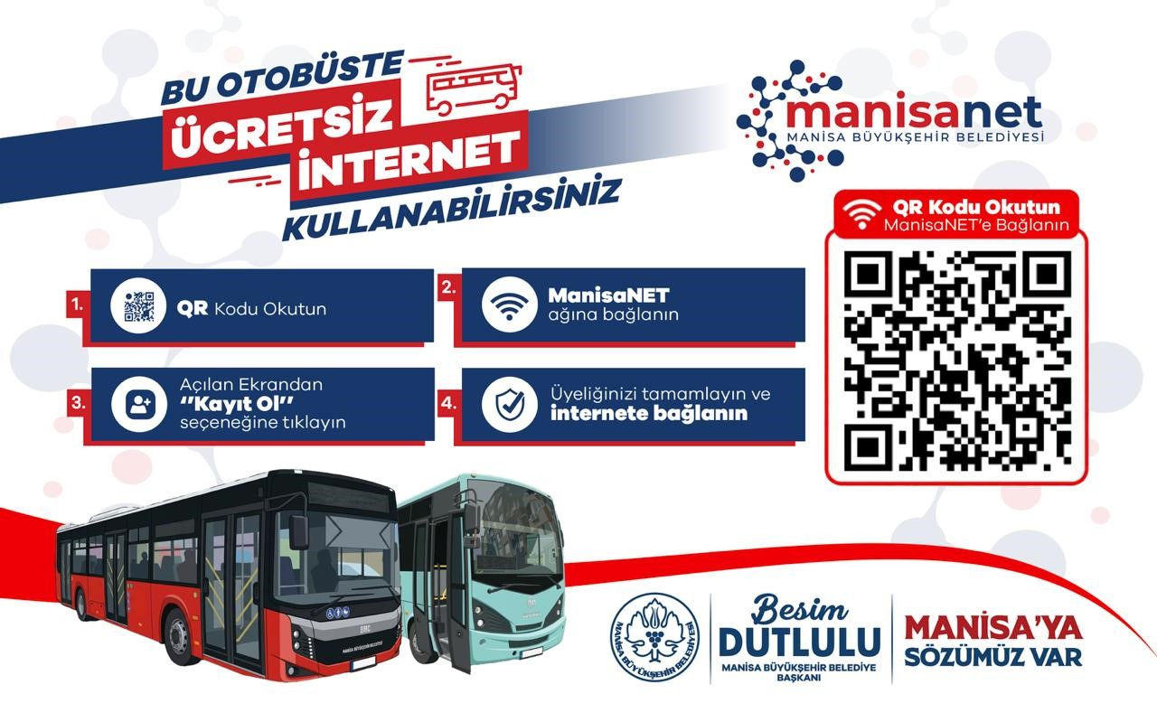 Manisa Büyükşehir Belediyesi otobüslerinde ücretsiz internet dönemi
