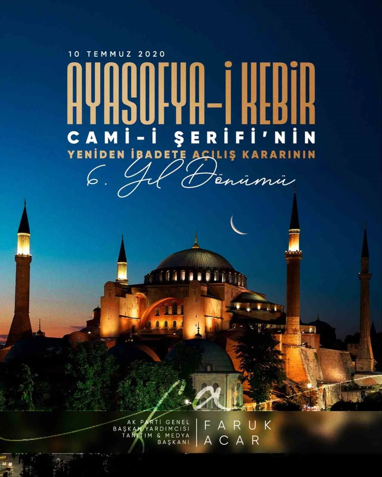 AK Parti Genel Başkan Yardımcısı Acar’dan Ayasofya paylaşımı