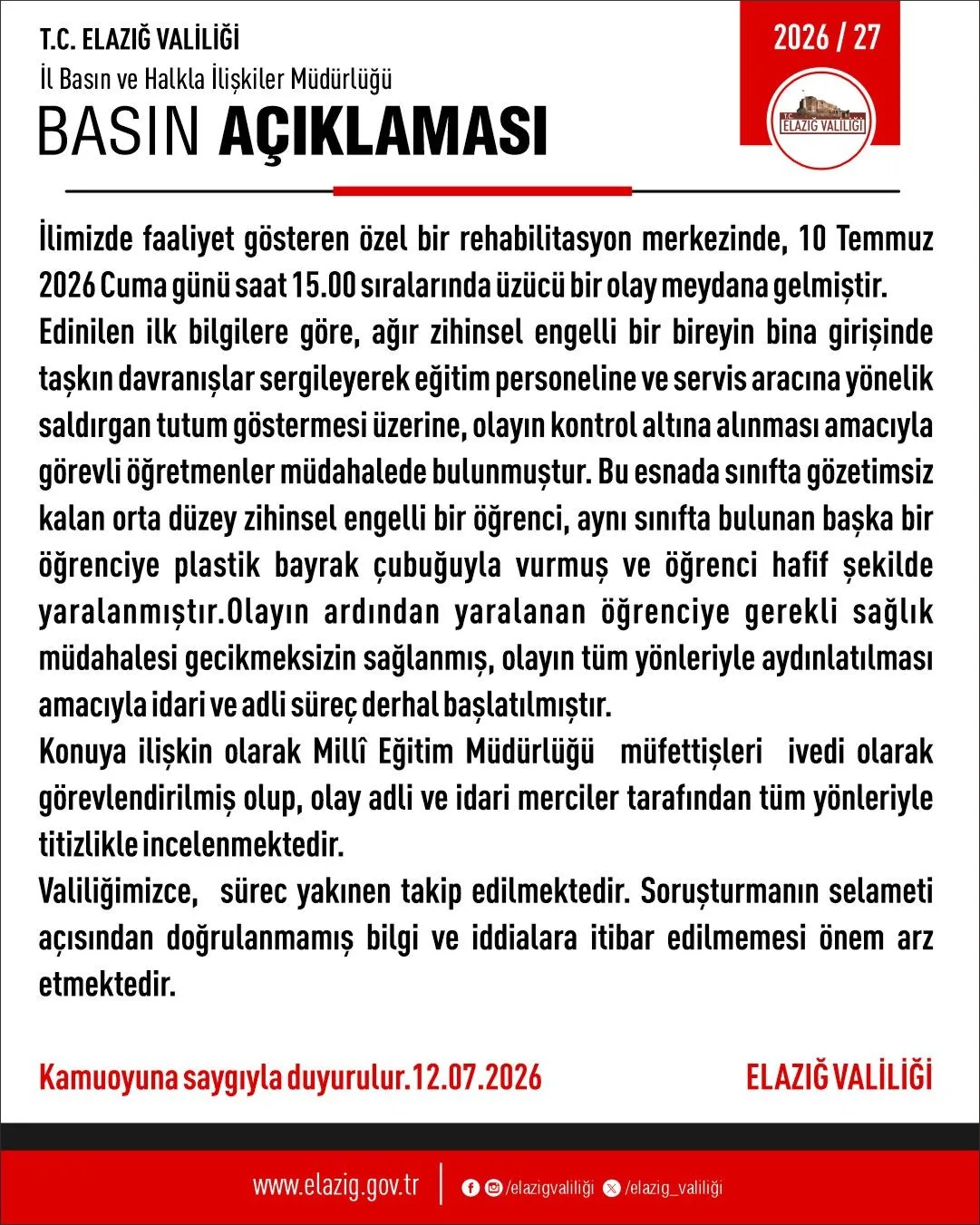 Elazığ’da şiddet uygulanan rehabilitasyon merkezine adli ve idari soruşturma başlatıldı