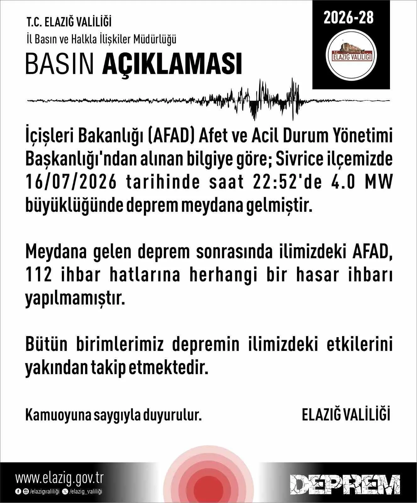 Elazığ Valiliği’nden deprem açıklaması
