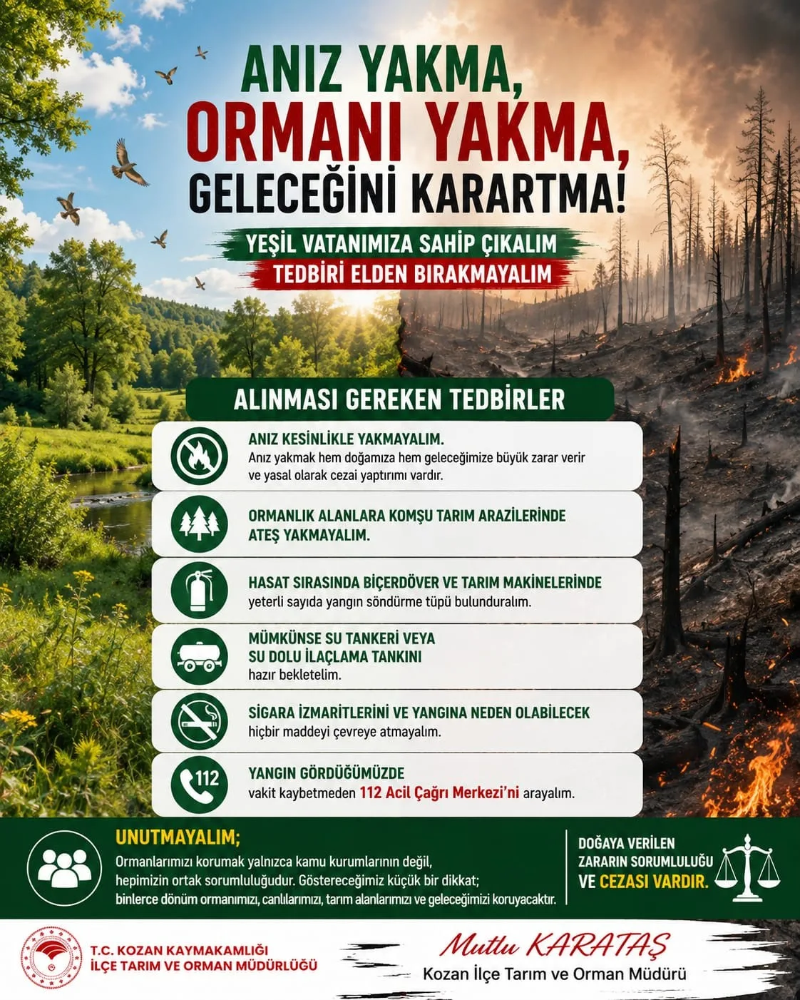 Kozan İlçe Tarım Müdürlüğü’nden anız uyarısı