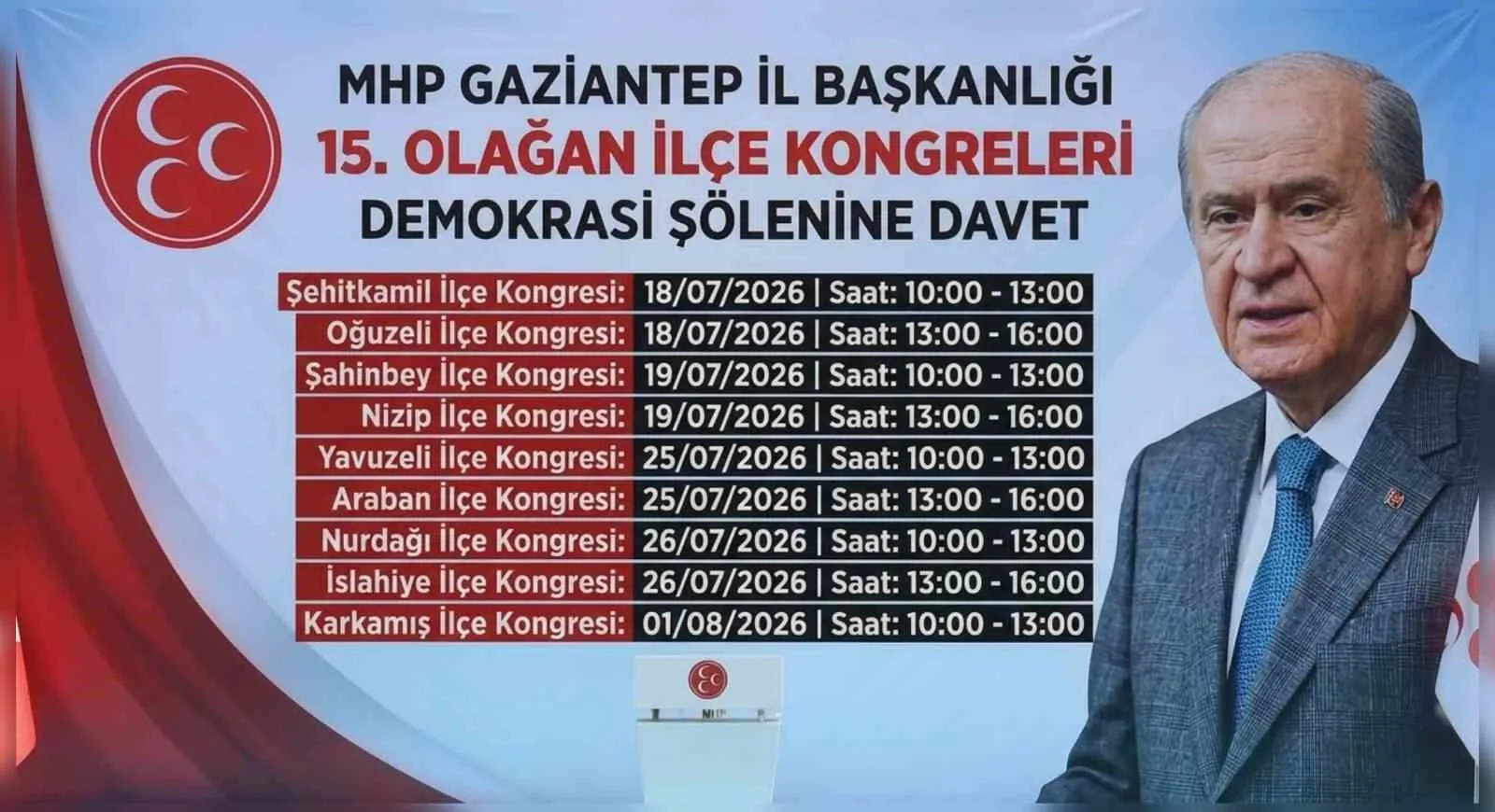 MHP Gaziantep İlçe Teşkilatları 15. Olağan Kongre takvimi açıklandı